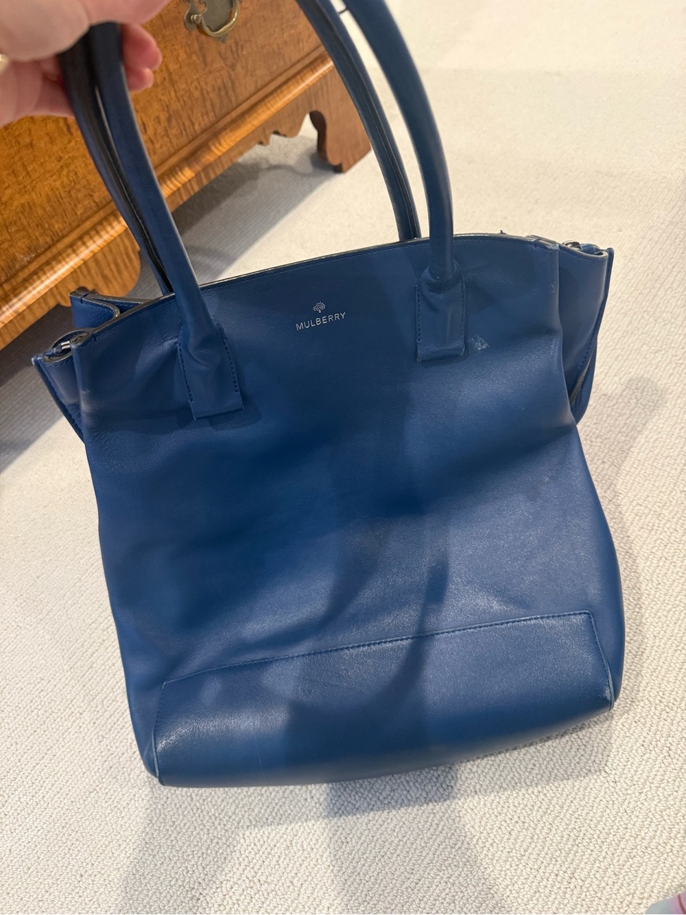 Mulberry Navy Leather Tote with Top Handles